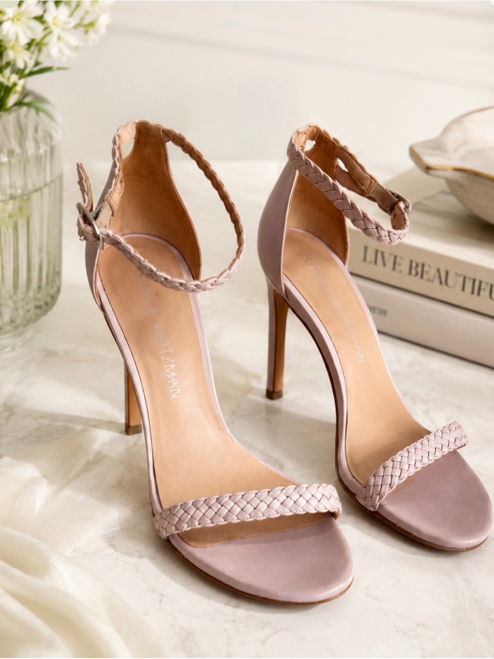 STUART WEITZMAN BRAIDED STRAPPY HEELS LAVENDER SIZE 6 Wedding Event Fancy